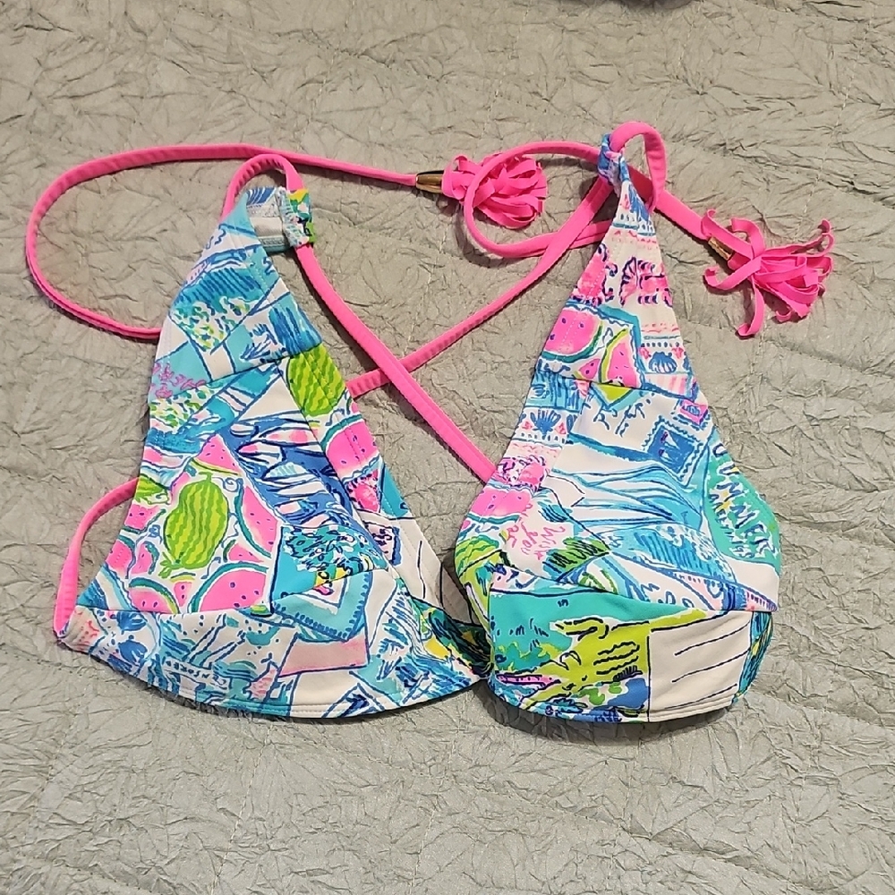 Lilly Pulitzer Pink & Blue Patterned Triangle Bikini Top